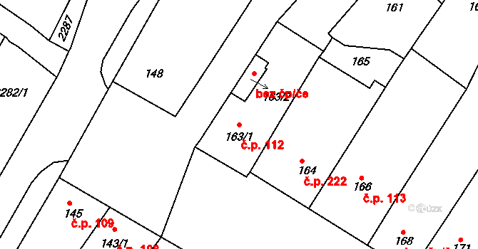 Perná 112 na parcele st. 163/1 v KÚ Perná, Katastrální mapa