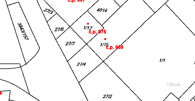 Rakvice 659 na parcele st. 1/15 v KÚ Rakvice, Katastrální mapa