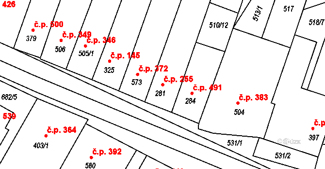 Šakvice 255 na parcele st. 281 v KÚ Šakvice, Katastrální mapa
