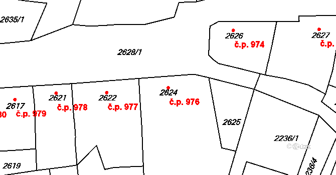 Rakšice 976, Moravský Krumlov na parcele st. 2624 v KÚ Moravský Krumlov, Katastrální mapa
