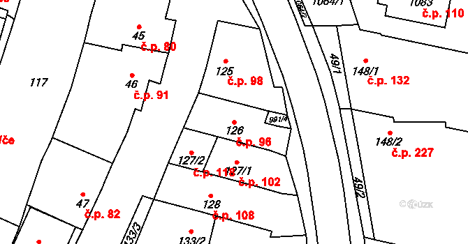 Přímětice 96, Znojmo na parcele st. 126 v KÚ Přímětice, Katastrální mapa