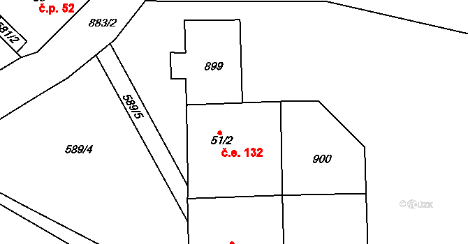 Kunratice 132, Šluknov na parcele st. 51/2 v KÚ Kunratice u Šluknova, Katastrální mapa
