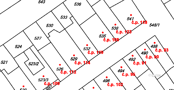 Přerov IV-Kozlovice 119, Přerov na parcele st. 532 v KÚ Kozlovice u Přerova, Katastrální mapa