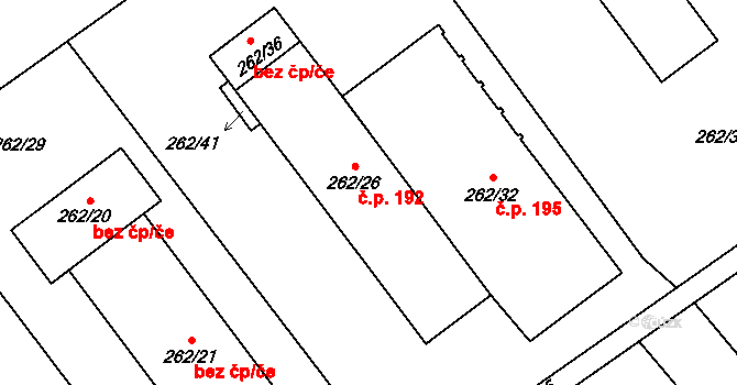 Přerov VIII-Henčlov 192, Přerov na parcele st. 262/26 v KÚ Henčlov, Katastrální mapa