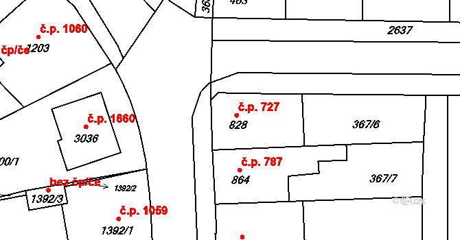 Lipník nad Bečvou I-Město 727, Lipník nad Bečvou na parcele st. 828 v KÚ Lipník nad Bečvou, Katastrální mapa