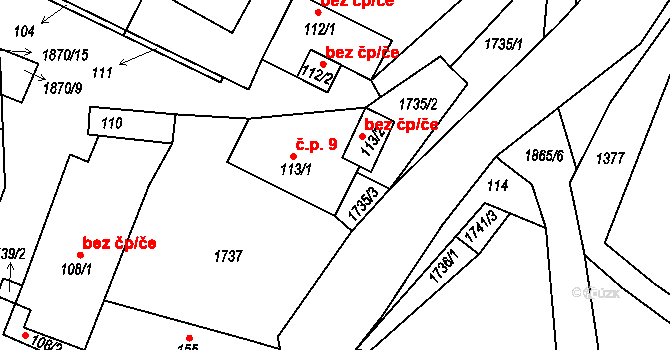 Nesměřice 9, Zruč nad Sázavou na parcele st. 113/1 v KÚ Nesměřice, Katastrální mapa