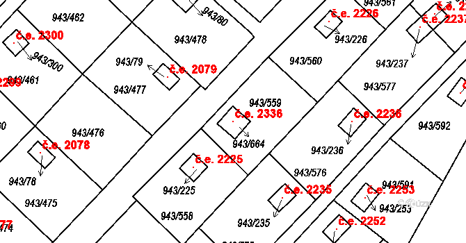 Velká Chuchle 2336, Praha na parcele st. 943/664 v KÚ Velká Chuchle, Katastrální mapa