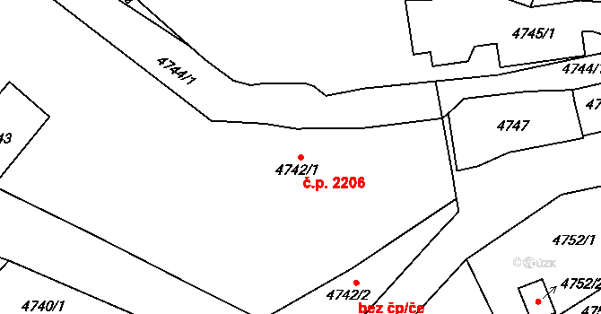 Jihlava 2206 na parcele st. 4742/1 v KÚ Jihlava, Katastrální mapa