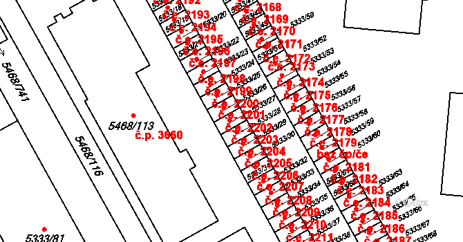 Jihlava 2203 na parcele st. 5333/27 v KÚ Jihlava, Katastrální mapa