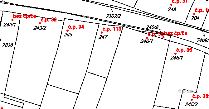 Telč-Štěpnice 113, Telč na parcele st. 247 v KÚ Telč, Katastrální mapa