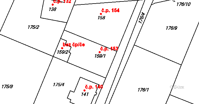 Jesenice 153 na parcele st. 159/1 v KÚ Jesenice u Prahy, Katastrální mapa