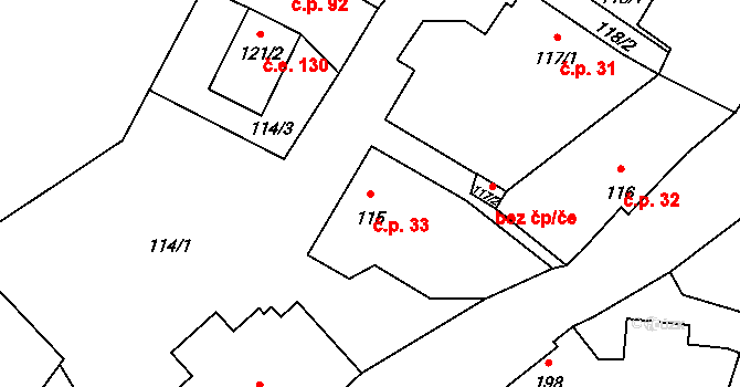 Holany 33 na parcele st. 115 v KÚ Holany, Katastrální mapa