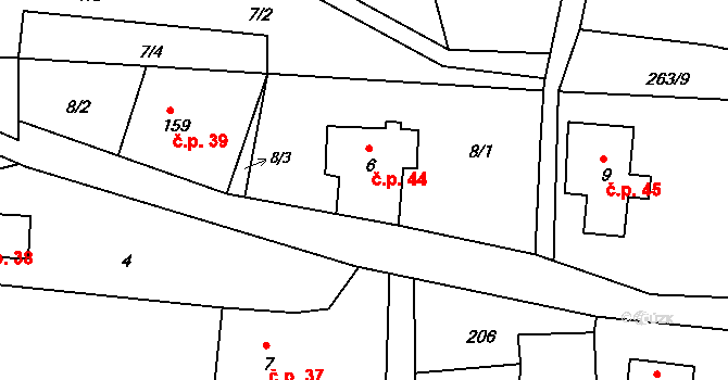 Horní Světlá 44, Mařenice na parcele st. 6 v KÚ Horní Světlá pod Luží, Katastrální mapa