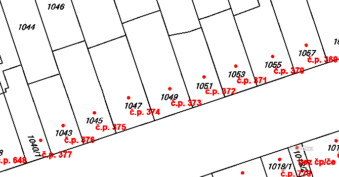 Lužice 373 na parcele st. 1049 v KÚ Lužice u Hodonína, Katastrální mapa