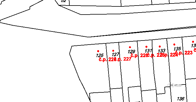 Šaratice 228 na parcele st. 125 v KÚ Šaratice, Katastrální mapa