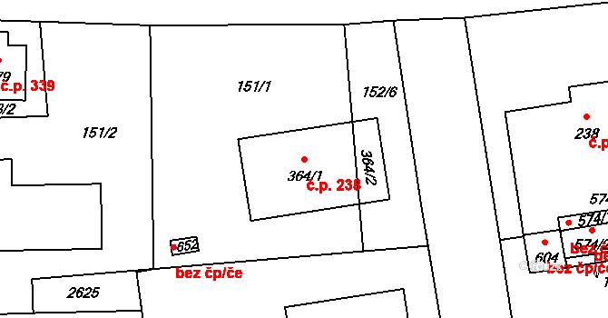 Čechtice 238 na parcele st. 364/1 v KÚ Čechtice, Katastrální mapa