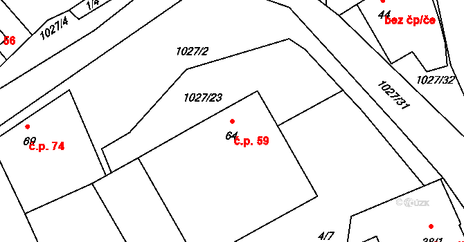 Lidéřovice 59, Peč na parcele st. 64 v KÚ Lidéřovice, Katastrální mapa