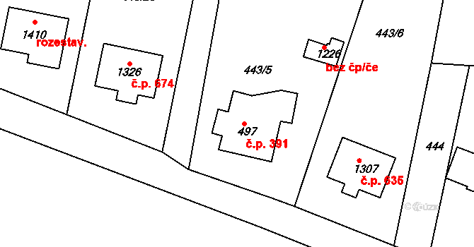 Hejnice 391 na parcele st. 497 v KÚ Hejnice, Katastrální mapa