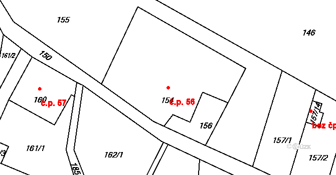 Okrouhlá 56 na parcele st. 154 v KÚ Okrouhlá u Nového Boru, Katastrální mapa