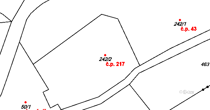 Chuchelna 217 na parcele st. 242/2 v KÚ Chuchelna, Katastrální mapa