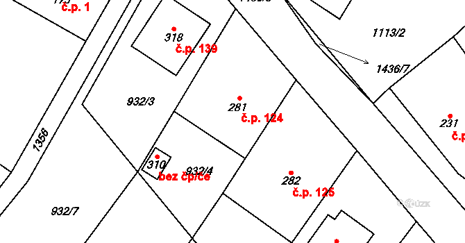 Podhorní Újezd 124, Podhorní Újezd a Vojice na parcele st. 281 v KÚ Podhorní Újezd, Katastrální mapa