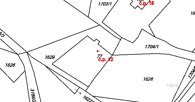 Kondrač 12, Kamenná na parcele st. 77 v KÚ Kondrač, Katastrální mapa