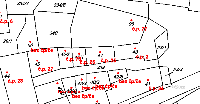 Mlékojedy 25 na parcele st. 47 v KÚ Mlékojedy u Litoměřic, Katastrální mapa