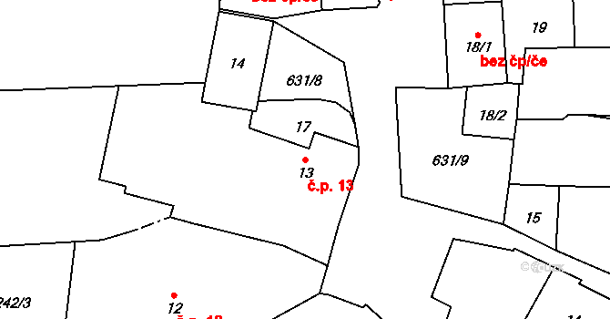 Střelskohoštická Lhota 13, Střelské Hoštice na parcele st. 13 v KÚ Střelskohoštická Lhota, Katastrální mapa