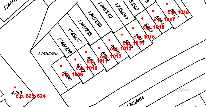 Nové Dvory 1012, Třebíč na parcele st. 6009 v KÚ Třebíč, Katastrální mapa