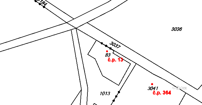Vesec 13, Bílá na parcele st. 83 v KÚ Petrašovice, Katastrální mapa