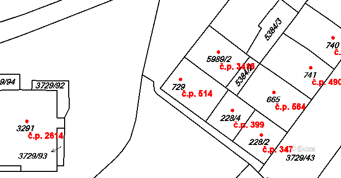 Břeclav 514 na parcele st. 729 v KÚ Břeclav, Katastrální mapa