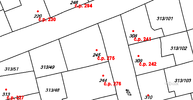 Černčice 275 na parcele st. 245 v KÚ Černčice u Loun, Katastrální mapa
