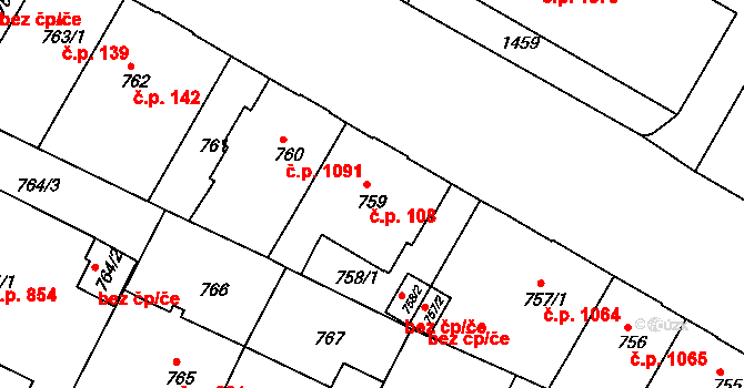 Teplice 108 na parcele st. 759 v KÚ Teplice, Katastrální mapa