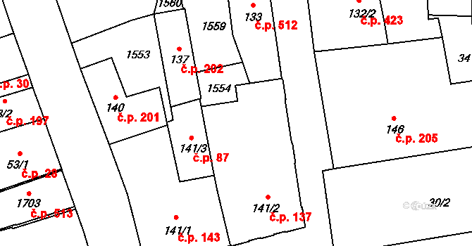 Blovice 137 na parcele st. 141/2 v KÚ Blovice, Katastrální mapa