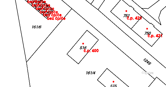 Úšovice 400, Mariánské Lázně na parcele st. 516 v KÚ Úšovice, Katastrální mapa