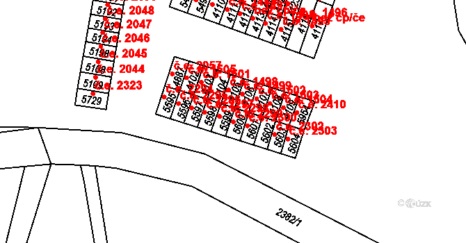Cheb 2299 na parcele st. 5600 v KÚ Cheb, Katastrální mapa