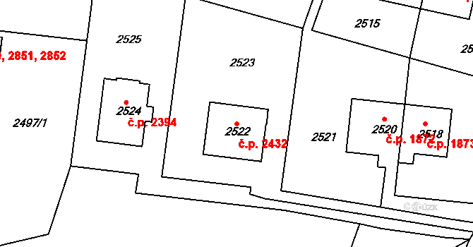 Smíchov 2432, Praha na parcele st. 2522 v KÚ Smíchov, Katastrální mapa