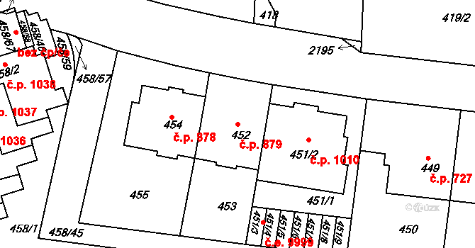 Střešovice 879, Praha na parcele st. 452 v KÚ Střešovice, Katastrální mapa