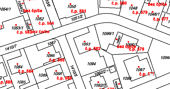 Řepy 582, Praha na parcele st. 1093 v KÚ Řepy, Katastrální mapa