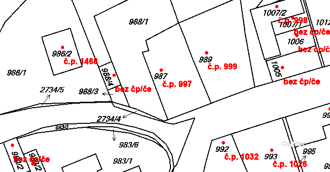Kyje 997, Praha na parcele st. 987 v KÚ Kyje, Katastrální mapa