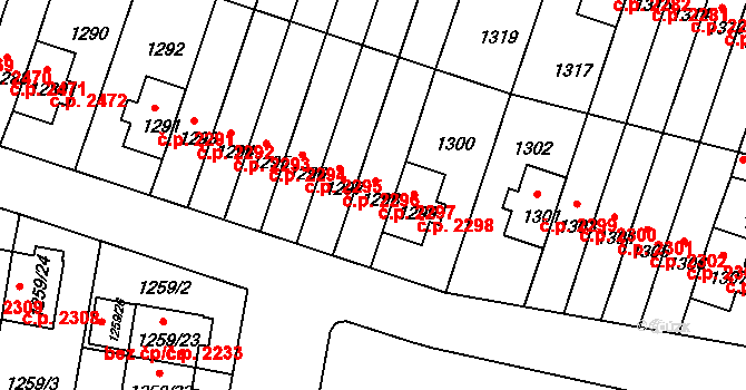Záběhlice 2297, Praha na parcele st. 1298 v KÚ Záběhlice, Katastrální mapa