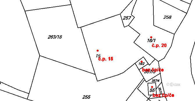 Chvalšovice 15, Dřešín na parcele st. 15 v KÚ Chvalšovice, Katastrální mapa