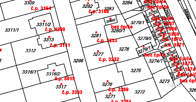 Chomutov 3232 na parcele st. 3277 v KÚ Chomutov I, Katastrální mapa