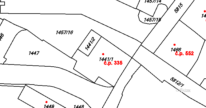 Liberec IV-Perštýn 335, Liberec na parcele st. 1441/1 v KÚ Liberec, Katastrální mapa