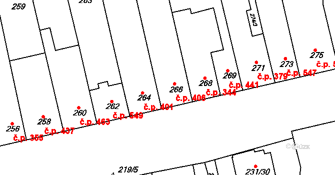 Blučina 406 na parcele st. 266 v KÚ Blučina, Katastrální mapa