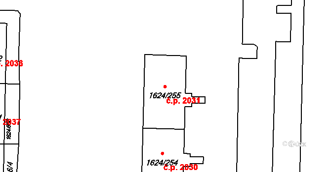 Mizerov 2031, Karviná na parcele st. 1624/255 v KÚ Karviná-město, Katastrální mapa
