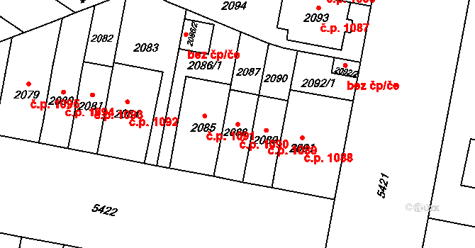 Východní Předměstí 1090, Plzeň na parcele st. 2088 v KÚ Plzeň, Katastrální mapa