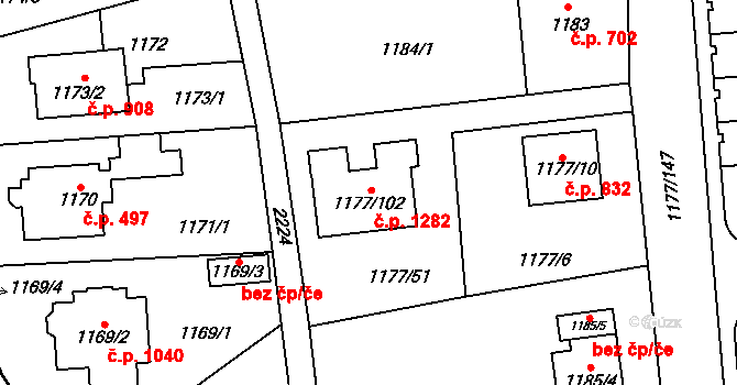 Stodůlky 1282, Praha na parcele st. 1177/102 v KÚ Stodůlky, Katastrální mapa