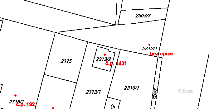 Doubravka 1431, Plzeň na parcele st. 2313/2 v KÚ Doubravka, Katastrální mapa