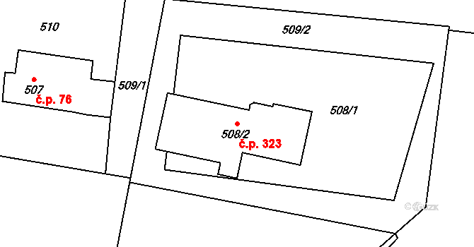 Dolní Žukov 323, Český Těšín na parcele st. 508/2 v KÚ Dolní Žukov, Katastrální mapa